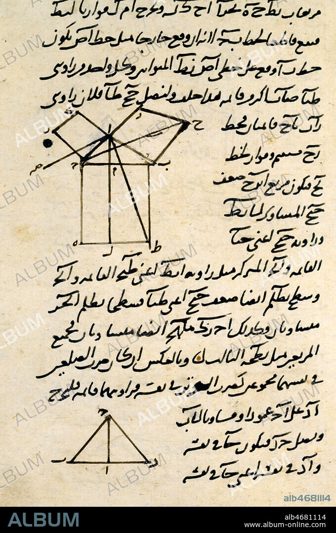 Manuscrit arabe expliquant le theoreme de Pythagore. Credit : Collection NB/KHARBINE-TAPABOR.
