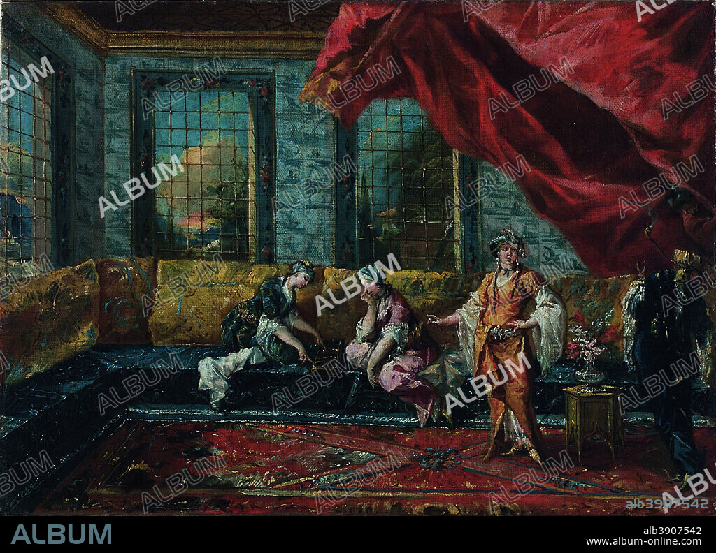 FRANCESCO GUARDI und GIOVANNI ANTONIO GUARDI. Two Odalisques Playing Mancala in the Harem. Date/Period: 1742/43. Painting. Oil on canvas. Height: 455 mm (17.91 in); Width: 640 mm (25.19 in).