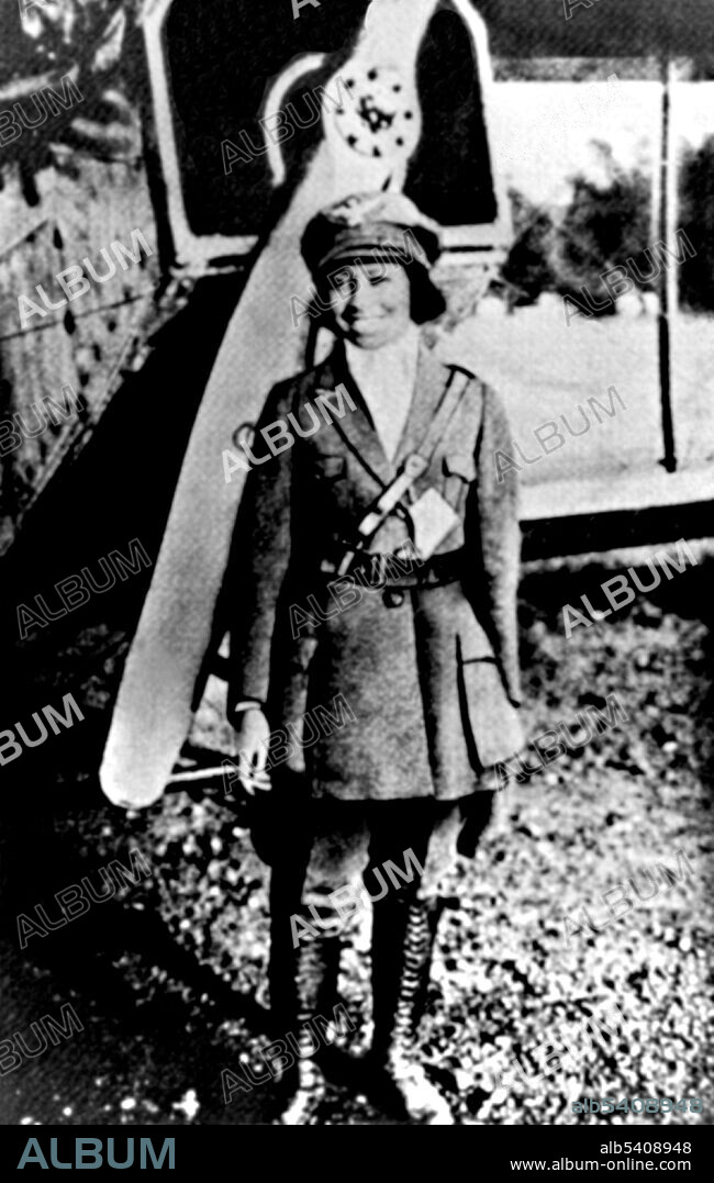 Bessie Coleman (1892 - 1926) was an African-American civil aviator. She could not gain admission to American flight schools because she was black and a woman. She learned French, traveled to Paris, and in 1921, became the first woman of African-American descent to earn an international aviation license. She became a barnstorming stunt flyer and was known as Queen Bess. No photographer credited, undated.