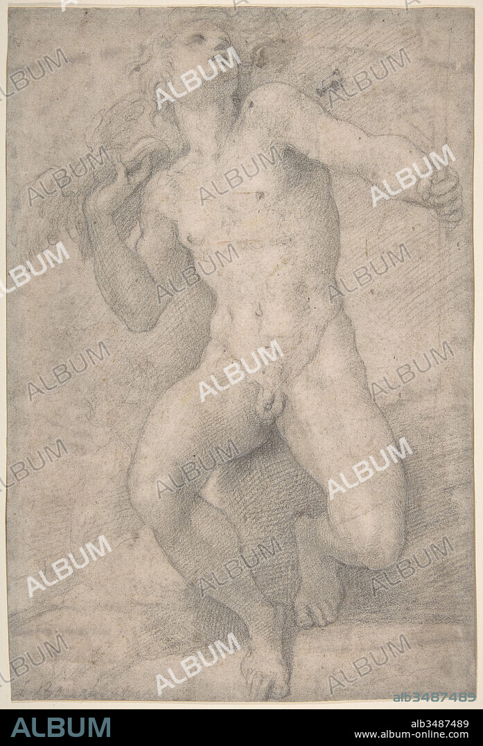 Seated Figure of Mercury, 1503–40, Black chalk, 12 x 8 1/8in. (30.5 x 20.6cm), Drawings, Parmigianino (Girolamo Francesco Maria Mazzola) (Italian, Parma 1503–1540 Casalmaggiore), The attribution of this drawing to Parmigianino was first advanced by Oberhuber (oral communication to the previous owner) and has been universally accepted. De Grazia hypothesized that it may have been made as a preparatory study for a lost painting of Mercury by Parmigianino listed in the 1561 inventory of works belonging to his patron, the Cavaliere Francesco Baiardo.