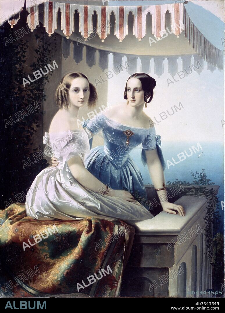 TIMOFEI ANDREYEVICH NEFF. Portrait of Grand Duchesses Maria Nikolaevna of Russia (1819-1876) and Grand Duchess Olga Nikolaevna of Russia (1822-1892).