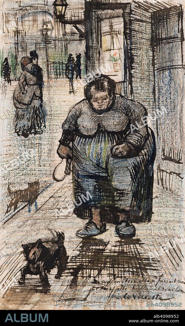 VINCENT VAN GOGH. Woman Walking Her Dog ('A La Villette'). Date: May-September 1886, Paris. Dimensions: 16.8 cm x 10.1 cm.