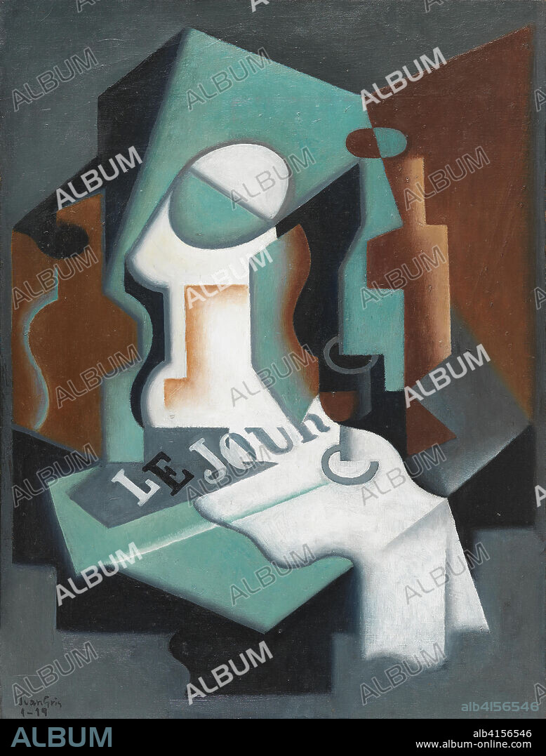 Juan Gris (Madrid, 1887-Boulogne-sur-Seine, 1927). Botella y frutero (1919). Óleo sobre lienzo. 74 x 54 cm.
