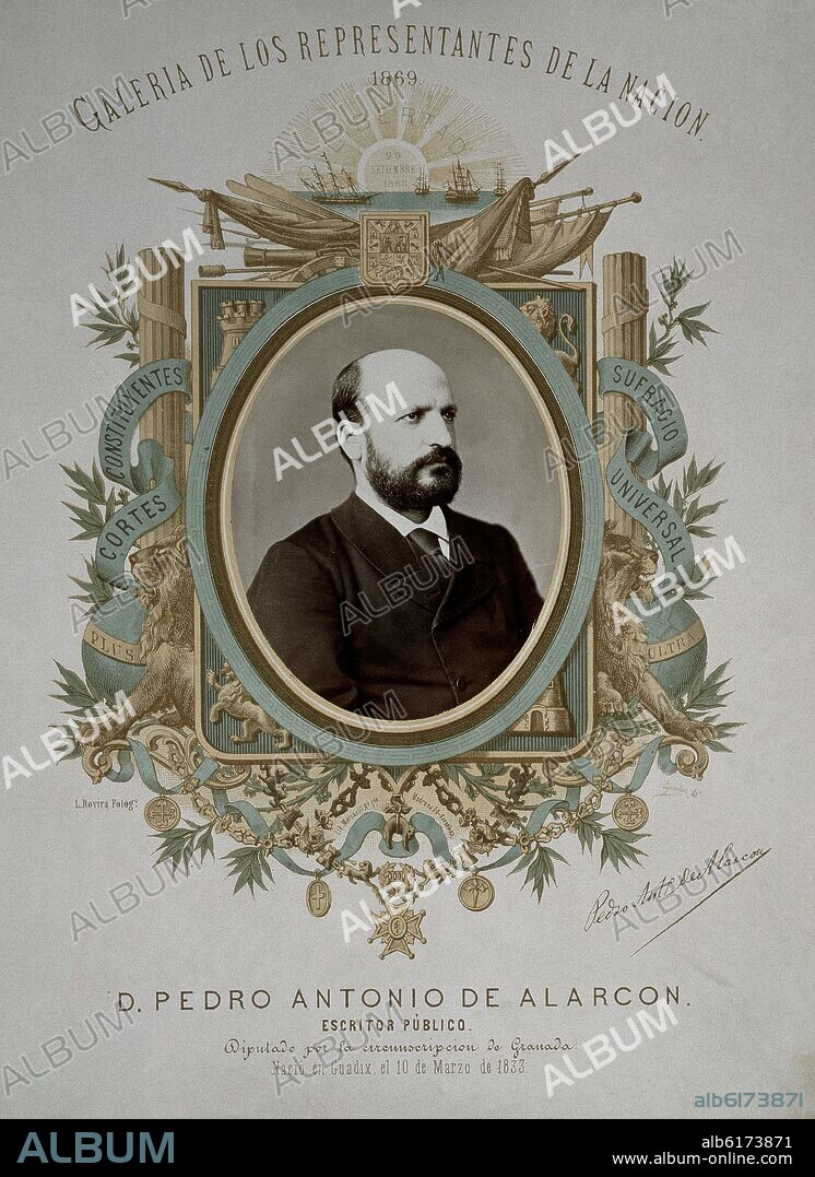 GALERIA DE REPRESENTANTES DE LA NACION 1869 - DON PEDRO ANTONIO DE ALARCON - DIPUTADO POR GRANADA.