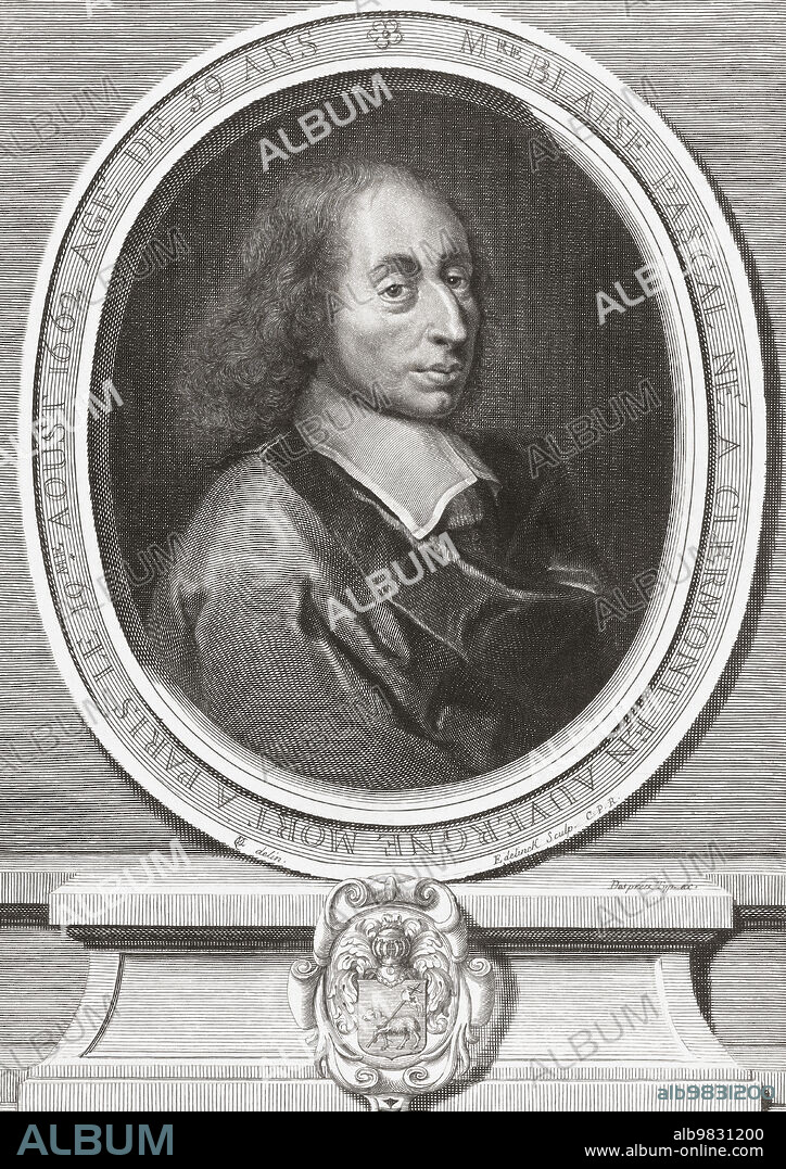 Blaise Pascal, 1623 - 1662. French mathematician, physicist, inventor, writer and Catholic theologian. After a print by Flemish engraver and publisher Gerard Edelinck.