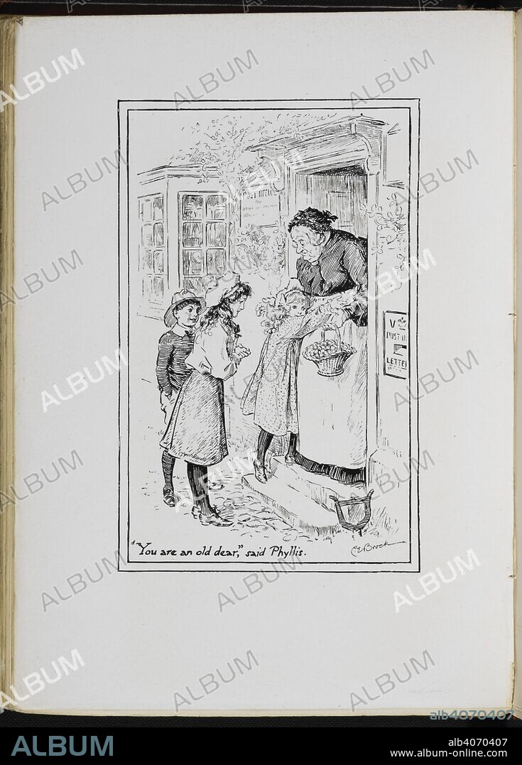 CHARLES EDMUND BROCK and NESBIT, AFTERWARDS BLAND, EDITH. "You are an old dear, ".said Phyllis. The Railway Children With drawings by C E Brock. London : Wells Gardner & Co., 1906. Source: 12813.y.7. Language: English.