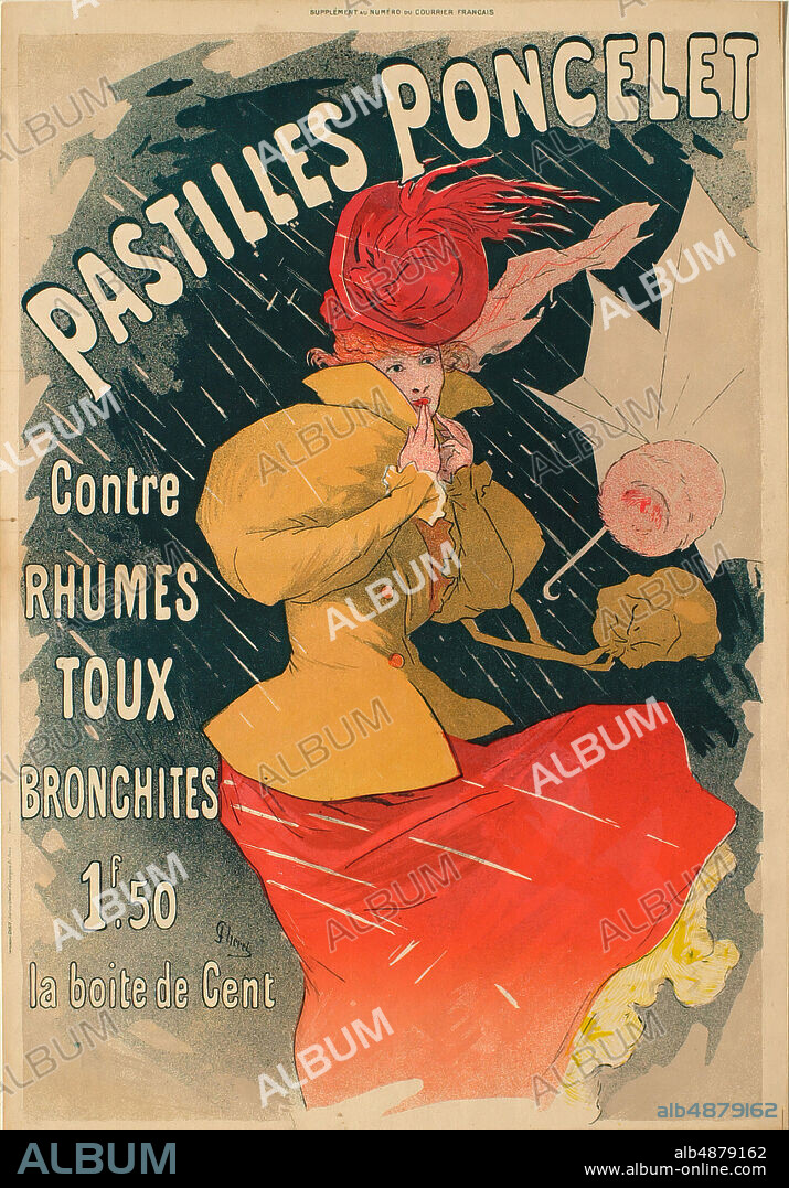 Jules Chéret, French, 18361932, Pastilles Poncelet/Contre/rhumes/toux/bronchites/etc, c. 1898, Color lithograph on wove paper, image: 21 7/16 x 14 1/2 in. (54.5 x 36.9 cm).