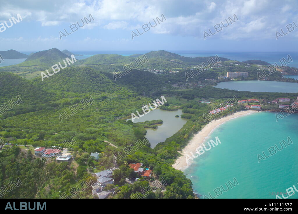 View over Five Islands Village, Antigua, Leeward Islands, West Indies, Caribbean, Central America.