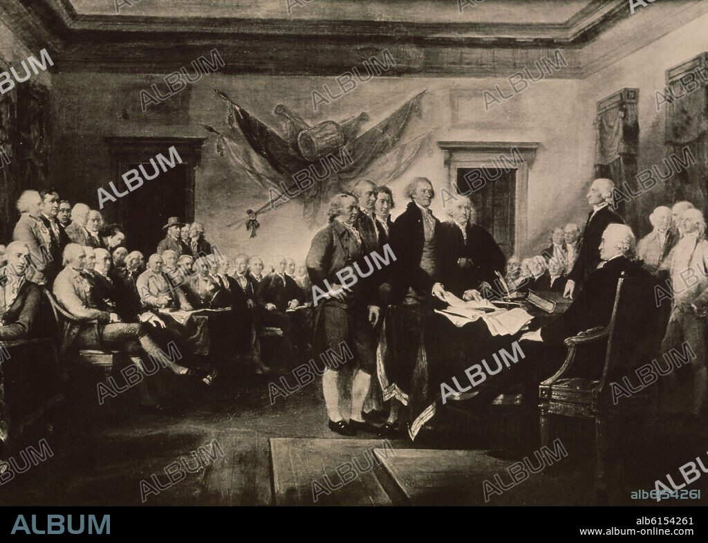 JOHN TRUMBULL. FIRMA DEL ACTA DE INDEPENDENCIA DE ESTADOS UNIDOS EL 4 JULIO 1776 - PINTADO EN 1819.