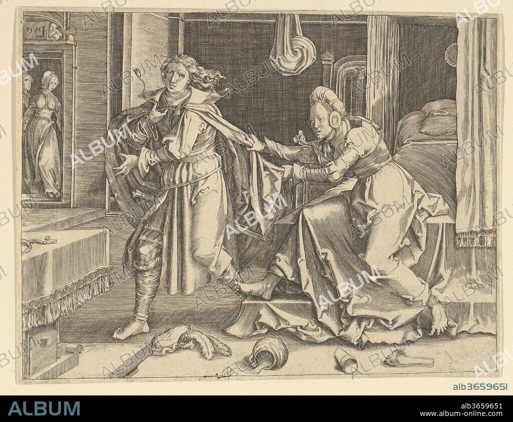 Joseph and Potiphar's Wife (copy). Artist: After Lucas van Leyden (Netherlandish, Leiden ca. 1494-1533 Leiden). Dimensions: sheet: 5 x 6 3/4 in. (12.7 x 17.1 cm). Publisher: Clement de Jonghe (Dutch, Brunsbüttel (Landkreis Dithmarschen) 1624/1625-1677 Amsterdam). Date: 17th century.