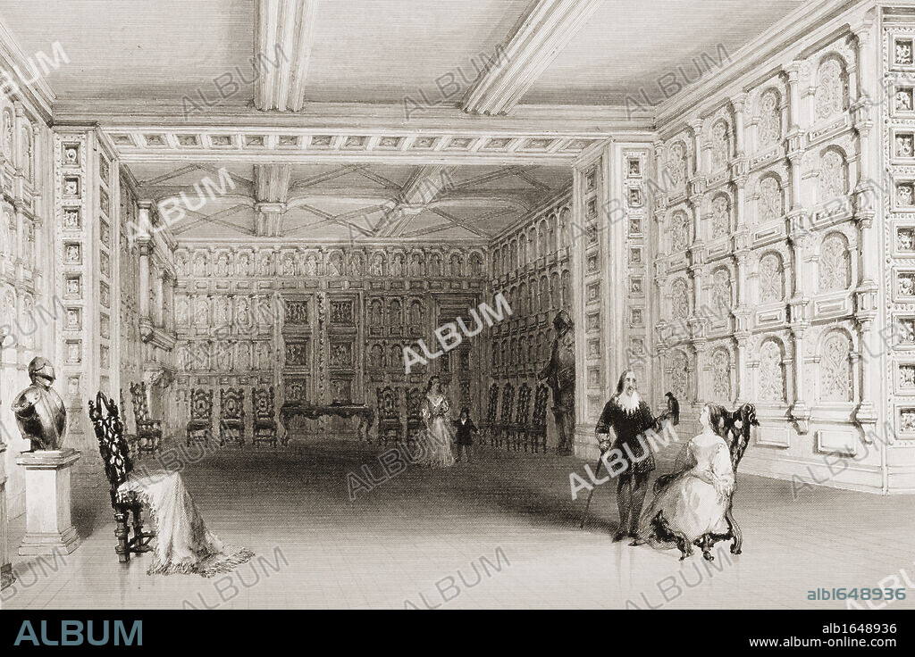 Interior of a room at Malahide Castle, County Wicklow, Ireland. Drawn by W.H.Bartlett, engraved by E. Challis. From 'The Scenery and Antiquities of Ireland' by N.P.Willis and J.Stirling Coyne.Illustrated from drawings by W.H.Bartlett. Published London c.1841.