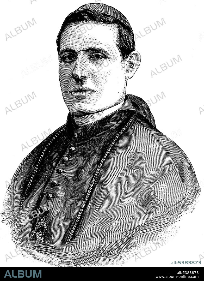 Mariano Cardinal Rampolla del Tindaro, 1843-1913, Cardinal Secretary of State during the pontificate of Leo XIII, one of the leaders of the Catholic Church in the second half of the 19th century, woodcut, historical engraving, 1880