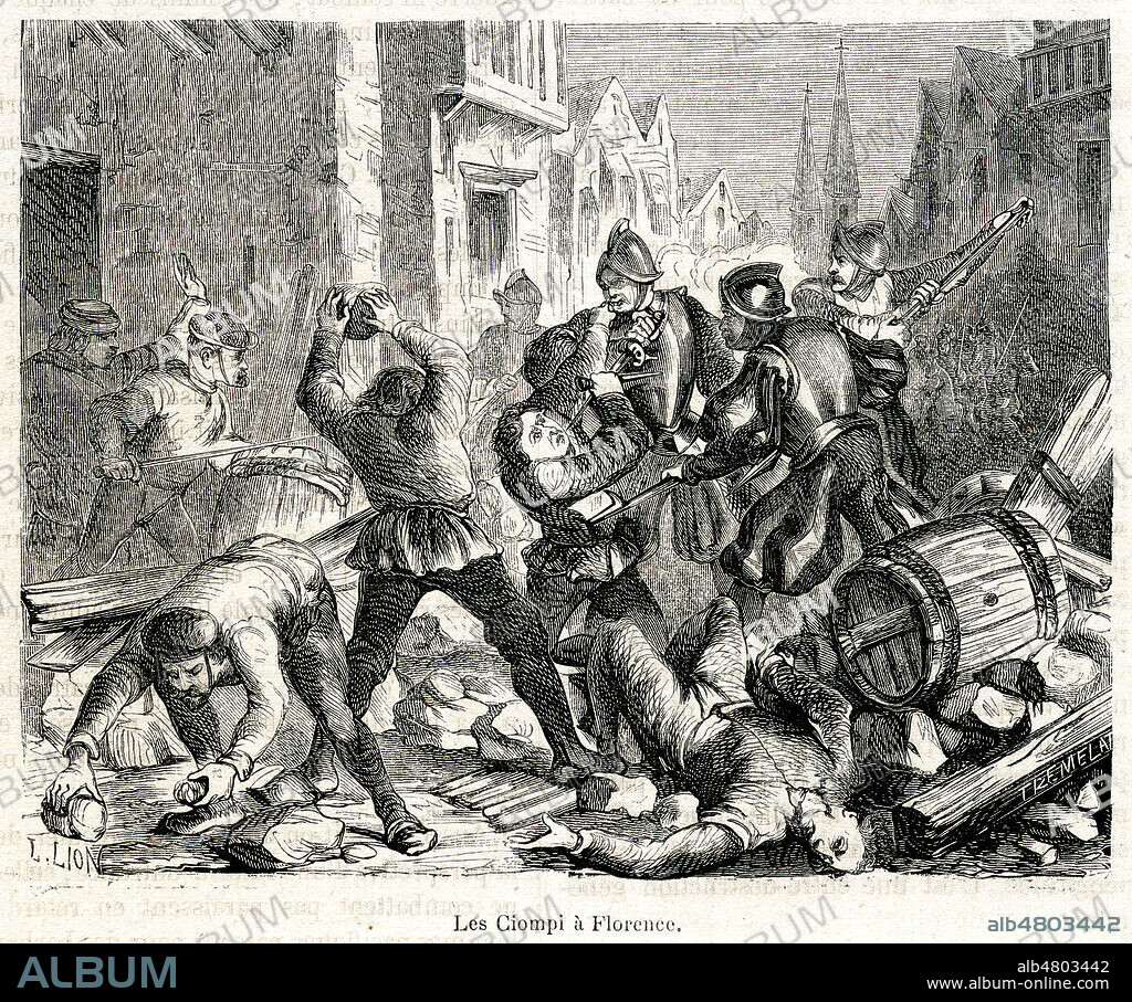 En 1378 Revolte des Ciompi a Florence. Illustration de 1872 par Louis LION (19 s.) pour Histoire des Proletaires par Yves GUYOT (1843-1928) et Sigismond LACROIX (1845-1909). Credit : Collection Jonas/Kharbine-Tapabor.