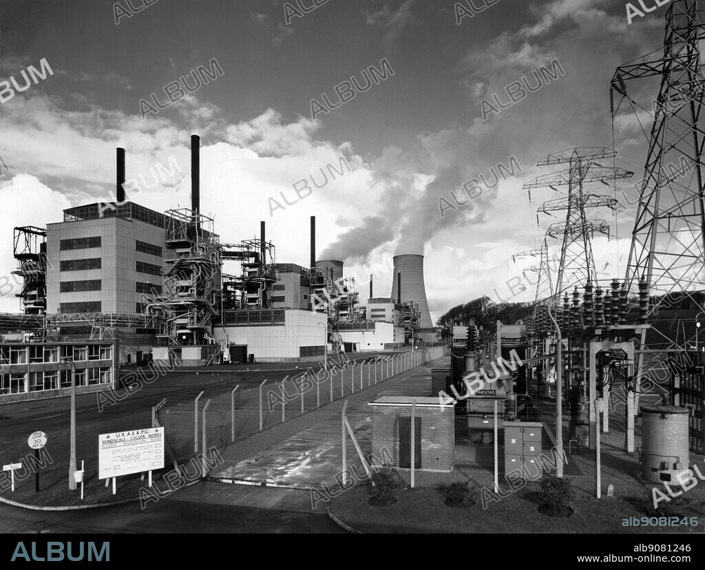 Calder Hall Nuclear Power Station. First power station to produce electricity on a full commercial scale opened by the Queen on 17th October 1956. November 1961.