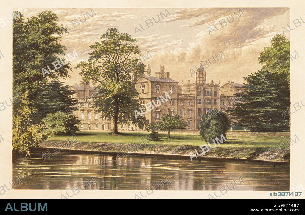 Wilton House, Wiltshire, England. Palladian-style stately home by Inigo Jones and Isaac de Caus built in the 17th century around a Tudor central tower. Remodelled in the Gothic style in the Regency era by James Wyatt. Colour woodblock by Benjamin Fawcett in the Baxter process of an illustration by Alexander Francis Lydon from Reverend Francis Orpen Morriss Picturesque Views of the Seats of Noblemen and Gentlemen of Great Britain and Ireland, William Mackenzie, London, 1880.