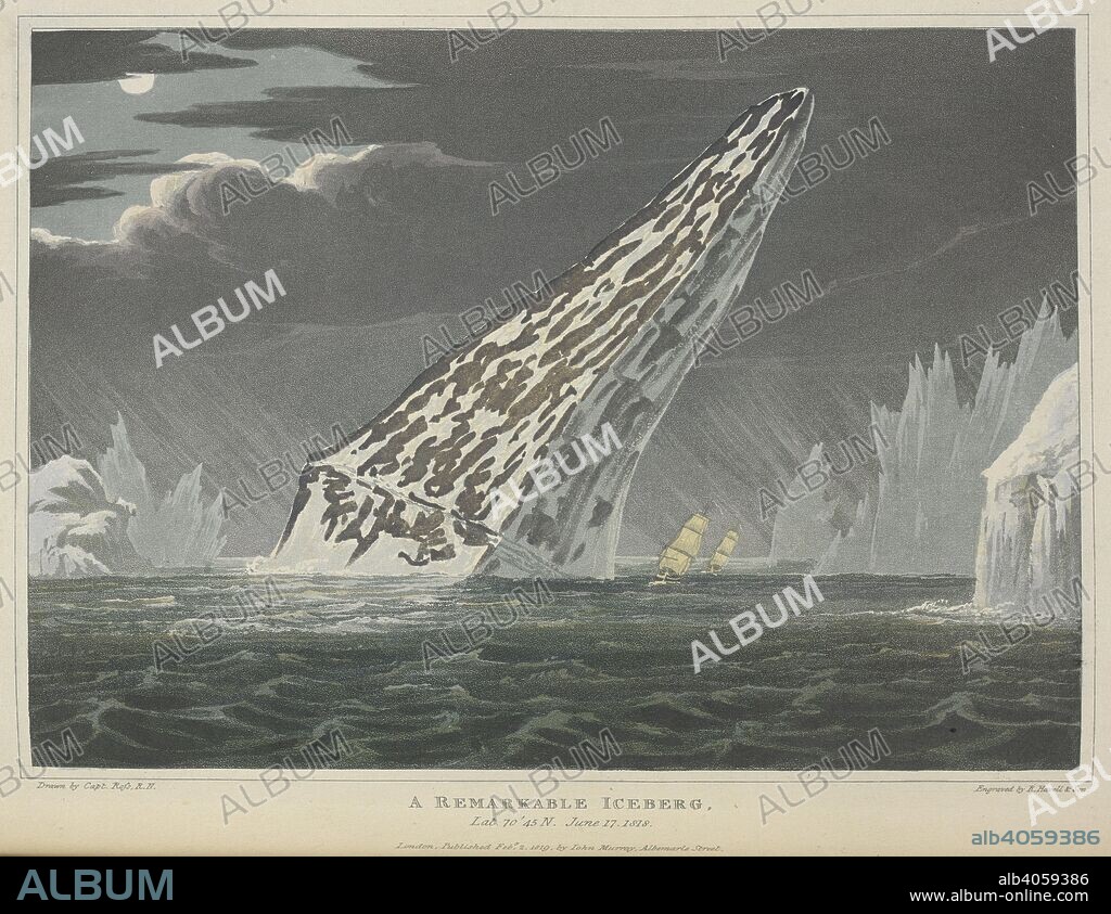 JOHN ROSS. A remarkable iceberg. Lat.70' 45 N. June 17, 1818. Voyage of Discovery, made under the orders of the Admiralty, in his Majesty's ships Isabella and Alexander for the purpose of exploring Baffin's Bay, and enquiring into the possibility of a North-West Passage. London : cxlix. J. Murray, 1819. Source: G.7399 plate opposite page 47.