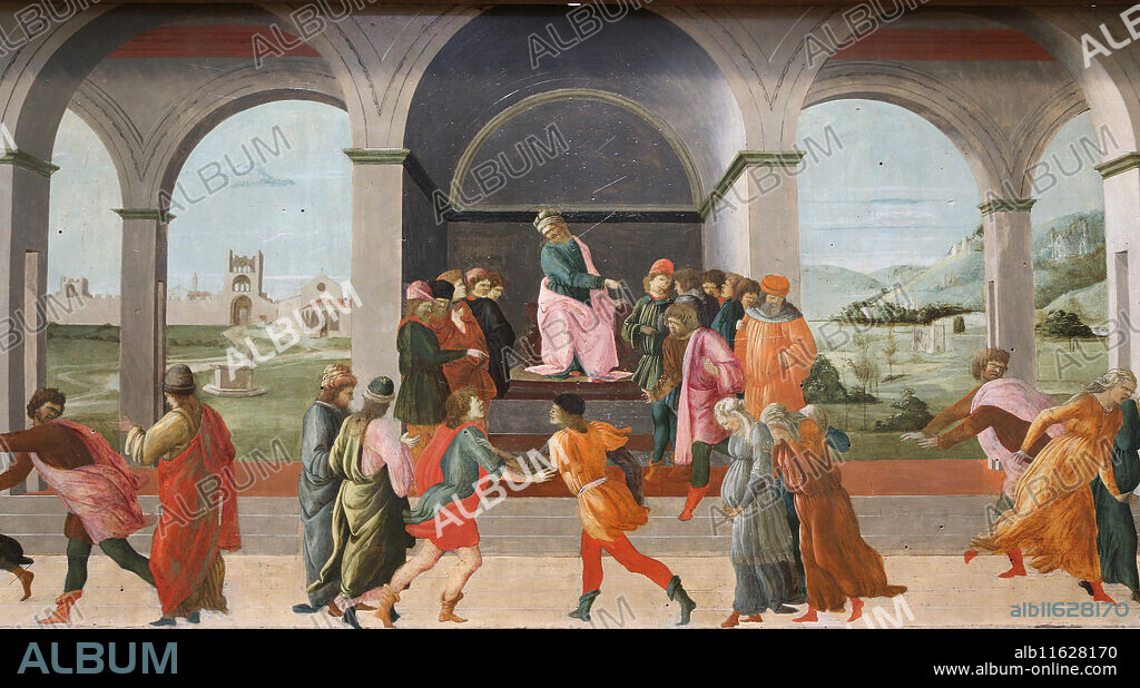 Story of Virginia: Appius Claudius stops Virginia, The Decemvir Condems Virginia to slavery, Virginia is killed by Virginius. By Filippo Lippi (1406-1469). Quattrocento. Early Renaissance. Tempera on panel. Louvre Museum. Paris. France.