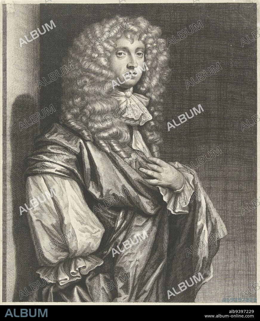Portrait of Edward Montague (II), Earl of Sandwich The Right Hono:ble. Edward Lord Mountague , print maker: Abraham Bloteling, (mentioned on object), after: Peter Lely (Sir), (mentioned on object), publisher: Abraham Bloteling, (mentioned on object), London, (possibly), c. 1672 - c. 1678, paper, engraving, h 270 mm × w 195 mm.