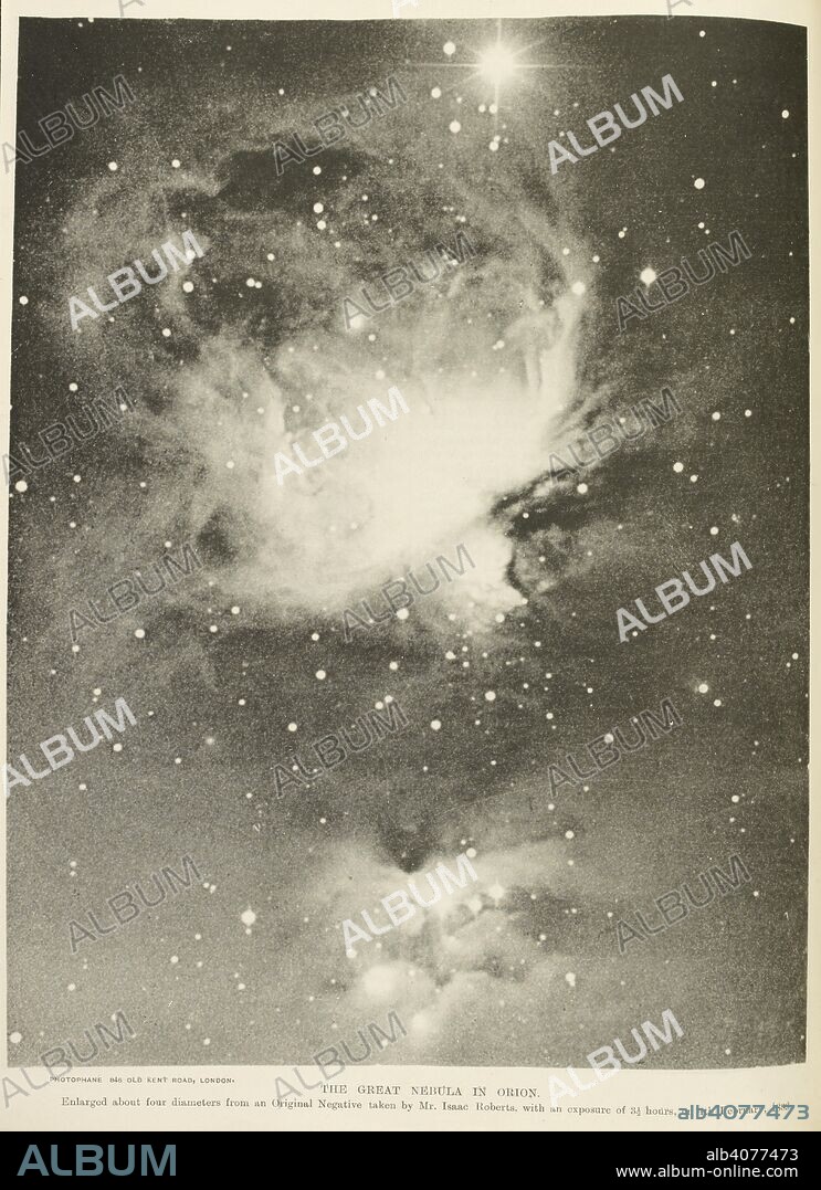 A photograph of the Great Nebula of Orion. . Knowledge : an illustrated magazine of science. London England, May 1899. Source: PP.1447.bb opposite 145. Language: English.