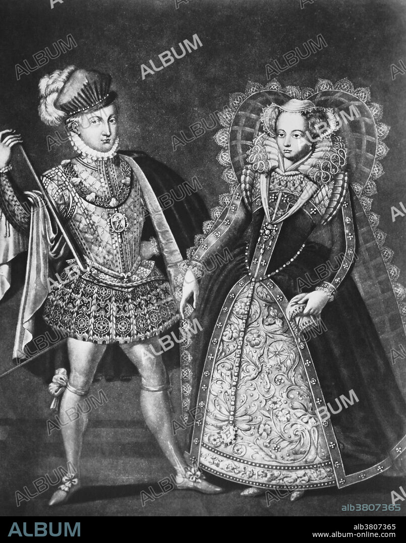 Mary, Queen of Scots, with her second husband, Henry Stuart, Lord Darnley. Mary, Queen of Scots (1542-1587) was queen regnant of Scotland from 1542 to 1567 and queen consort of France from 1559 to 1560. She was 6 days old when her father died and she was crowned nine months later. In 1558, she married Francis, Dauphin of France and Mary became queen consort of France until she was widowed in 1560. Mary returned to Scotland and in 1565 married her first cousin, Henry Stuart, Lord Darnley. In February 1567, there was an explosion at their house, and Darnley was found dead, strangled, in the garden. She soon married the 4th Earl of Bothwell, who was generally believed to be Darnley's murderer. Following an uprising against the couple, Queen Mary was imprisoned in 1567 and forced to abdicate in favor of her one-year-old son, King James VI. After an unsuccessful attempt to regain the throne, Mary fled to England seeking the protection of her first cousin Queen Elizabeth I of England. Perceiving her as a threat, Queen Elizabeth had her arrested. After 18 years and 9 months in custody in a number of castles and manor houses in England, she was tried and executed for treason for her alleged involvement in three plots to assassinate Elizabeth.