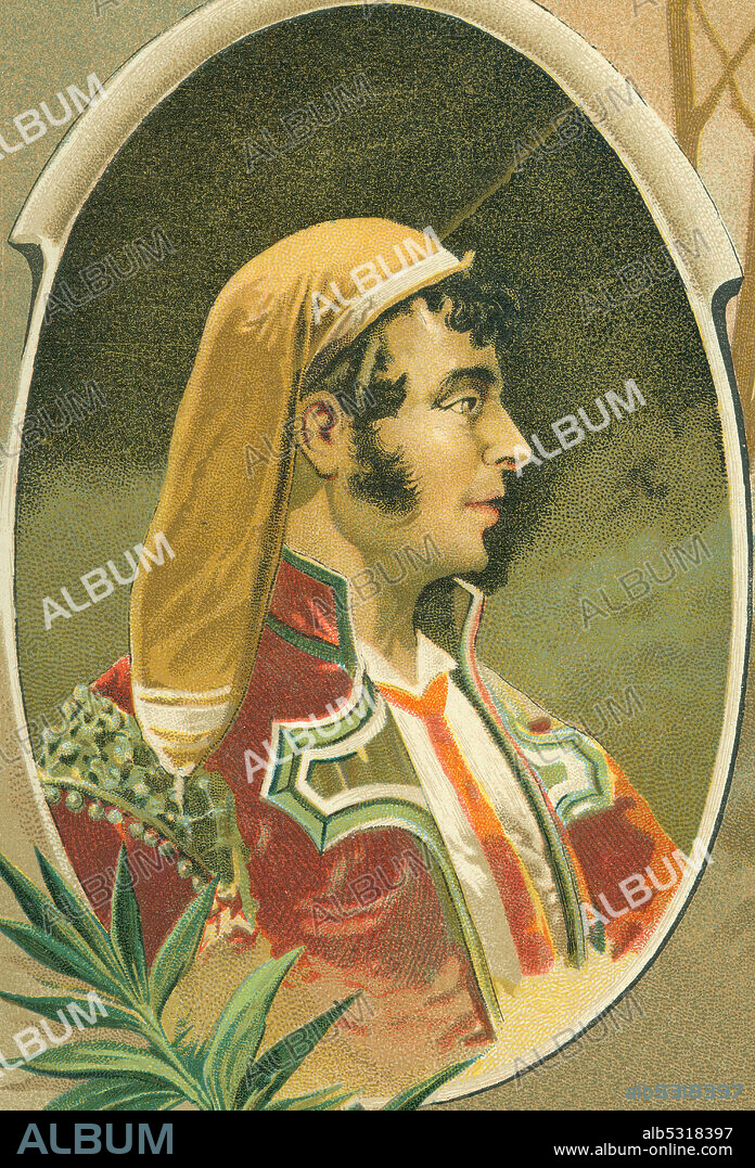 Guerra de la Independencia (1808-1814). Juan Fernández Cañas (1769-1815), alcalde de Otivar, Granada, guerrillero español. Grabado de 1895.