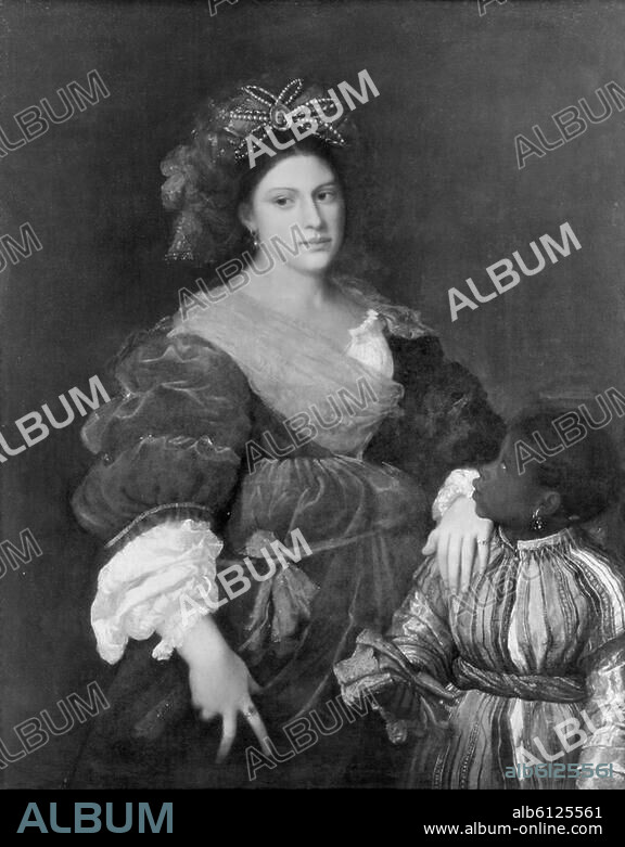 Titian, originally Tiziano Vecelli (o). c. 1476 - 1576. "Laura Dianti", c. 1522/23. (Mistress of Duke Alfonso I d'Este). Oil on canvas, 119 × 93 cm. Kreuzlingen, collection Kisters.