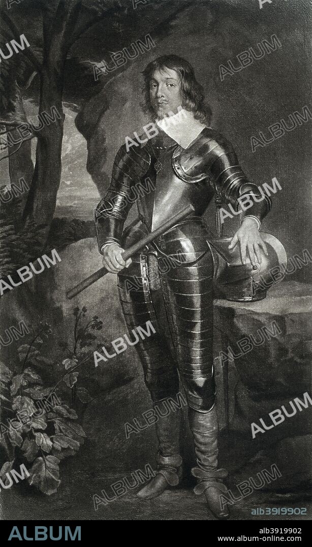 James Hamilton, 1st Duke of Hamilton, Scottish nobleman, 17th century, (1899). Portrait of Hamilton (1606-1649) who was the great-grandson of Catherine, the illegitimate daughter of King James IV. He was heir to the throne after James' legitimate descendants. Hamilton was King Charles I's chief adviser in Scottish affairs, was taken prisoner by Cromwell in 1648, and executed the following year. Illustration from Samuel Rawson Gardiner's Oliver Cromwell, (Goupil & Co, London, Paris, New York, 1899).