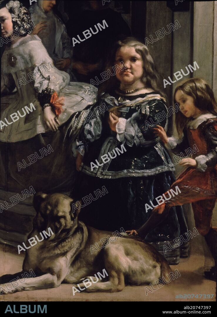 DIEGO VELAZQUEZ (1599-1660). LA ENANA MARIBARBOLA - DETALLE DE LAS MENINAS O LA FAMILIA DE FELIPE IV- 1656 - OLEO/LIENZO - BARROCO ESPAÑOL - CONJUNTO 401 - NP 1174.