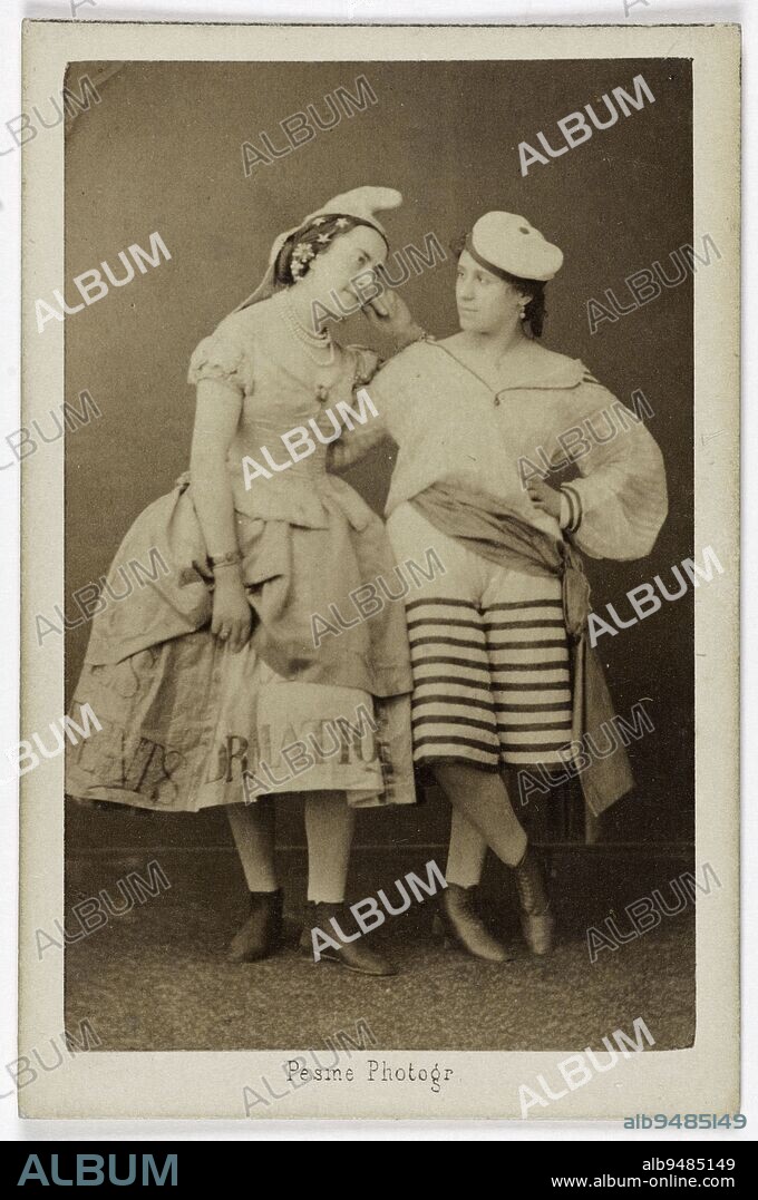 Portrait of Mathilde Duchatelet (Durand, dite) ( -1862), actress and Sofrola (?), Pesme, Paul Emile, Photographer, Before 1862, 2nd half of the 19th century, Graphic Arts, Photography, Albumen print, Height: 8.6 cm, Width: 5.5 cm.