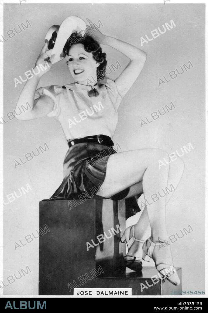 Jose Dalmaine, British actress, 1938. In Firth Shephard's new musical comedy, 'Running Riot', at the Gaiety Theatre, London. Cigarette card from 'Modern Beauties', 7th series, issued by the British-American Tobacco Company.