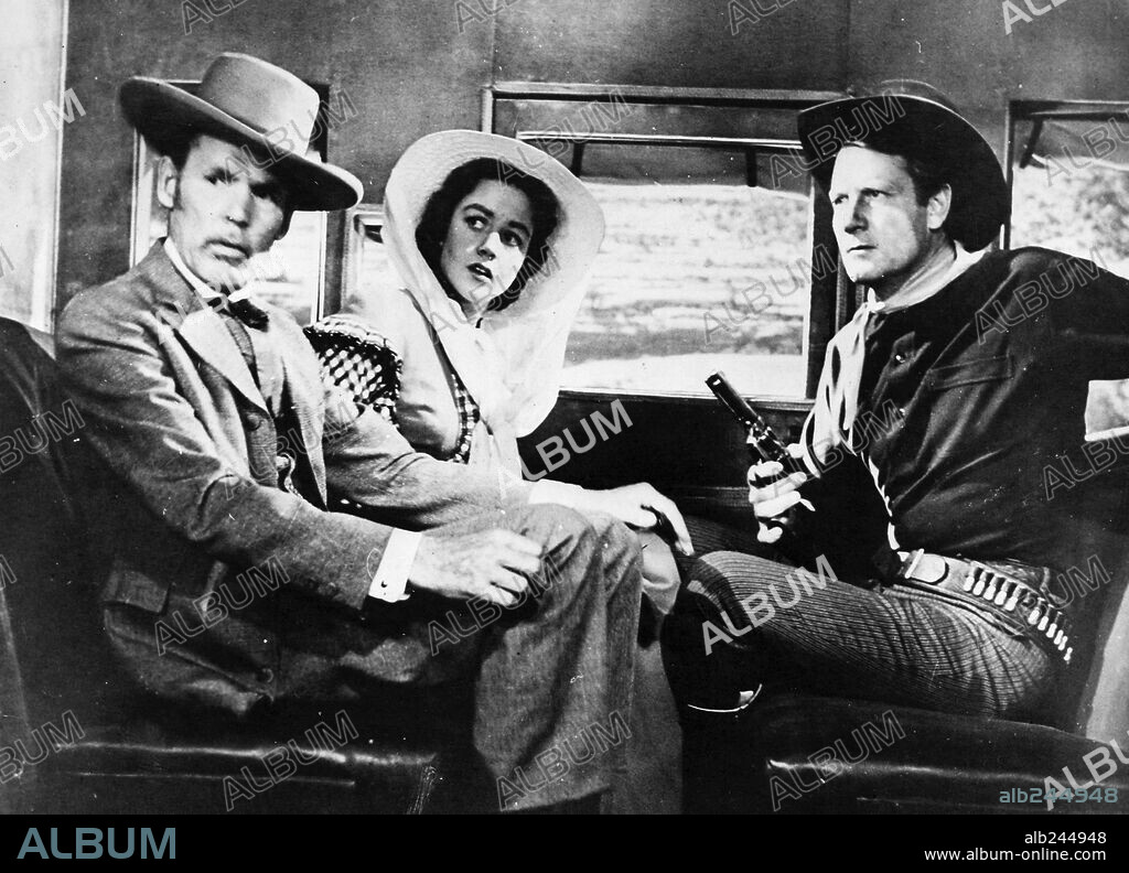 DOROTHY MALONE, HENRY HULL and JOEL MCCREA in COLORADO TERRITORY, 1949, directed by RAOUL WALSH. Copyright WARNER BROTHERS.