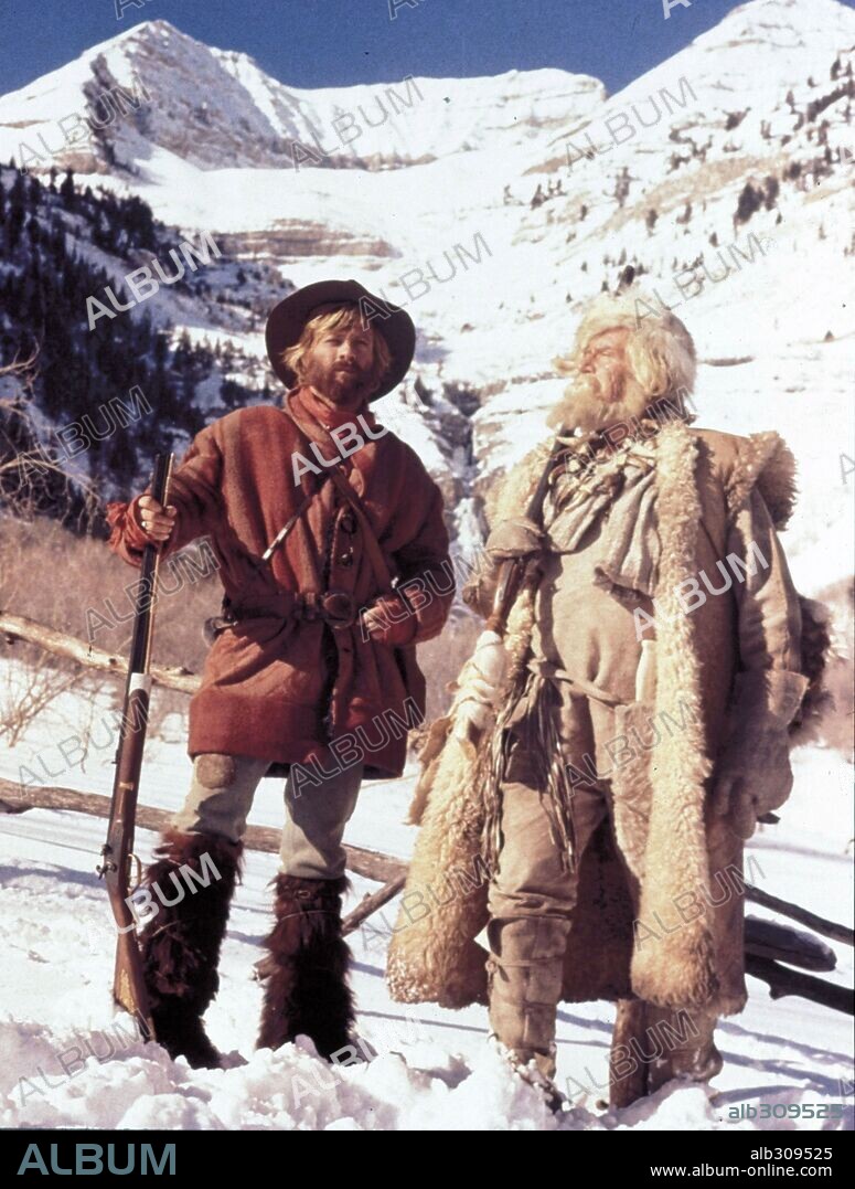 ROBERT REDFORD und WILL GEER in JEREMIAH JOHNSON, 1972, unter der Regie von SYDNEY POLLACK. Copyright WARNER BROTHERS.