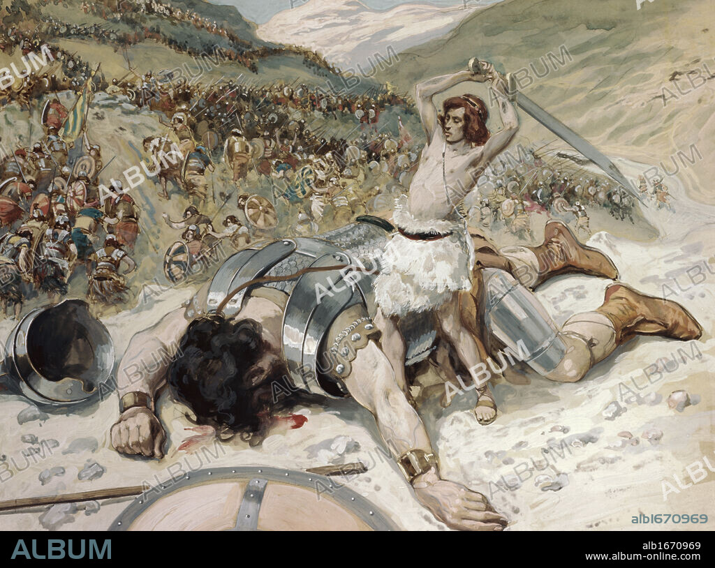 David Cuts off the Head of Goliath  James Tissot (1836-1902 French)  Watercolor  Jewish Museum, New York.