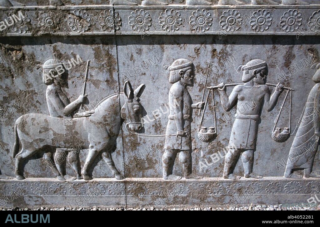 Relief of Indians, the Apadana, Persepolis, Iran. The capital of Achaemenid Persia, Persepolis was predominantly built during the reigns of the dynasty's founder, Darius I (522-485 BC) and his son Xerxes I (485-465 BC). One of the main, and earliest, buildings of the city was the great audience hall, the Apadana. Every year the king would receive tribute in the form of gifts from representatives of all the poples of the Achaemenid empire, which at its greatest extent stretched from Libya in the west to the Indus valley in the east. The eastern entrance to the Apadana was decorated with reliefs of the empire's subject peoples.