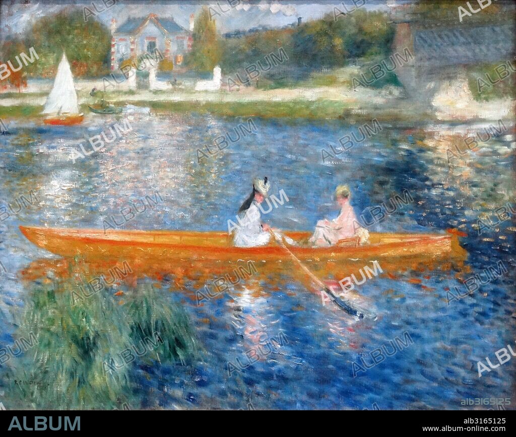 Painting titled 'The Skiff (La Yole)' by Pierre-Auguste Renoir (1841-1919) French artist. Dated 1875.