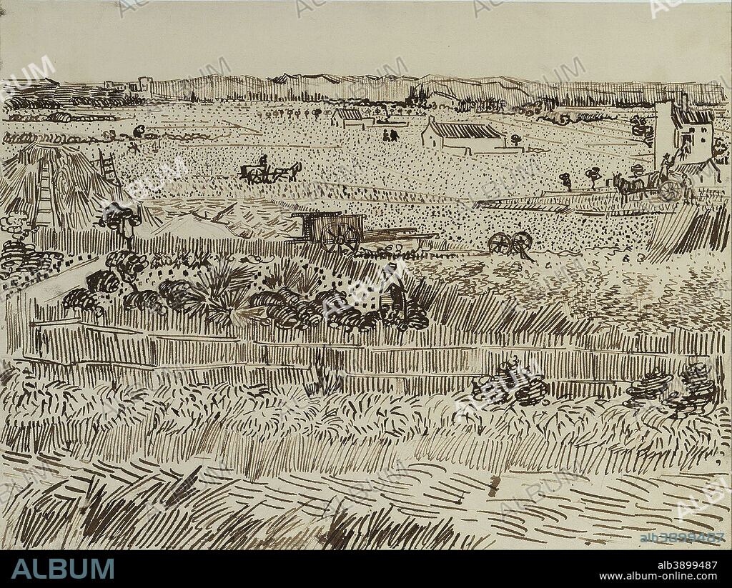 VINCENT VAN GOGH. The Harvest (for Émile Bernard). Date/Period: Arles, August 1888. Drawing. Reed pen and brown Indian ink over graphite pencil on wove paper. Height: 241 mm (9.48 in); Width: 318 mm (12.51 in).