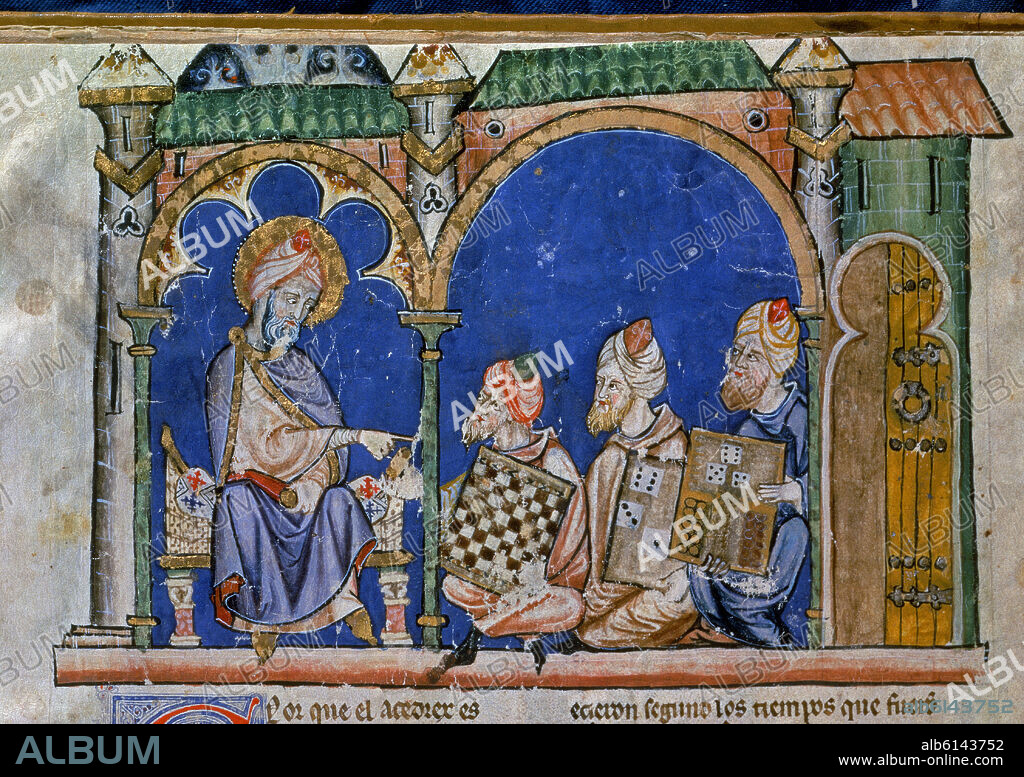 A Moor and a Christian playing chess in a tent, from the 'Book of Games,  Chess, dice and Boards