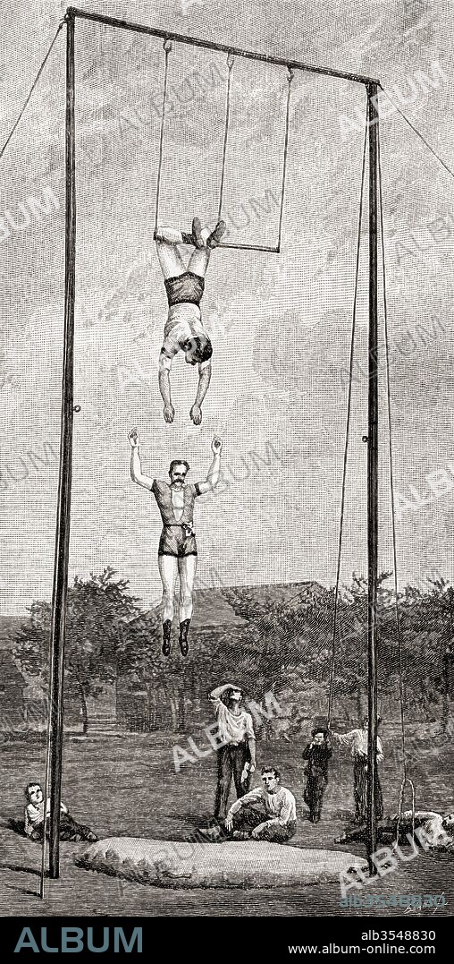 Trapeze artists in the 19th century. From The Century Magazine, published 1887.