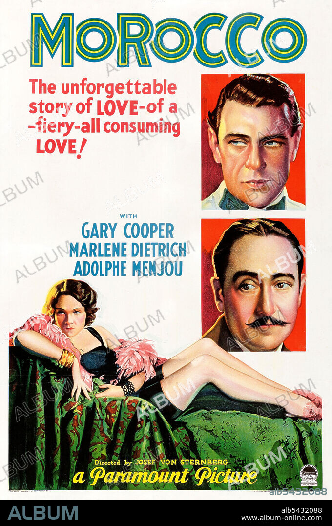 ADOLPHE MENJOU, GARY COOPER und MARLENE DIETRICH in MOROCCO, 1930, unter der Regie von JOSEF VON STERNBERG. Copyright PARAMOUNT PICTURES.
