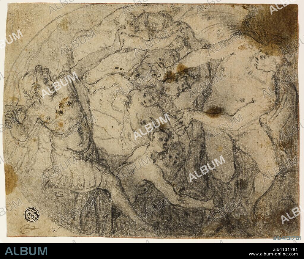 Study for Saint Michael Casting Out Lucifer. Francesco Vanni; Italian, 1563-1610. Date: 1581-1583. Dimensions: 194 x 153 mm (max.). Black chalk on cream laid paper. Origin: Italy.