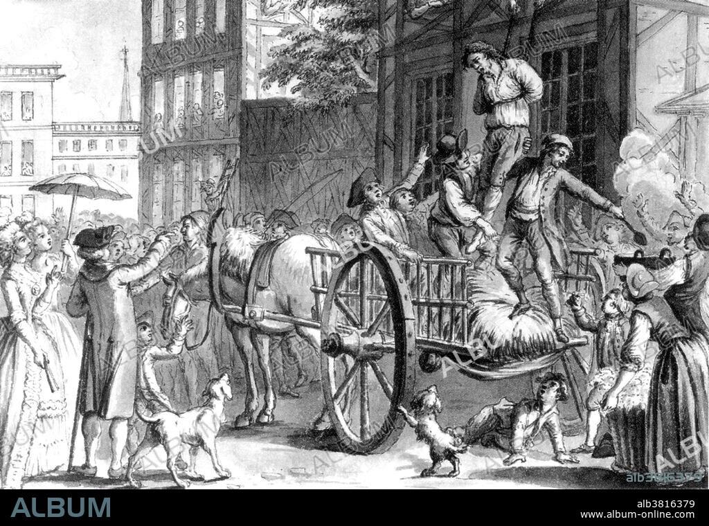 Radical Bostonians attack a government tax collector, coating him with hot, sticky tar and covering him with feathers. Tarring and feathering is a form of public humiliation used to enforce unofficial justice or revenge. It was used in feudal Europe and its colonies in the early modern period, as well as the early American frontier, mostly as a type of mob vengeance. Engraving associated with the Sugar Act passed by Parliament on April 5, 1764, and it arrived in the colonies at a time of economic depression. It was an indirect tax, although the colonists were well informed of its presence. A good part of the reason was that a significant portion of the colonial economy during the Seven Years' War was involved with supplying food and supplies to the British Army. Colonials, however, especially those affected directly as merchants and shippers, assumed that the highly visible new tax program was the major culprit. As protests against the Sugar Act developed, it was the economic impact rather than the constitutional issue of taxation without representation that was the main focus for the colonists. Unknown source.
