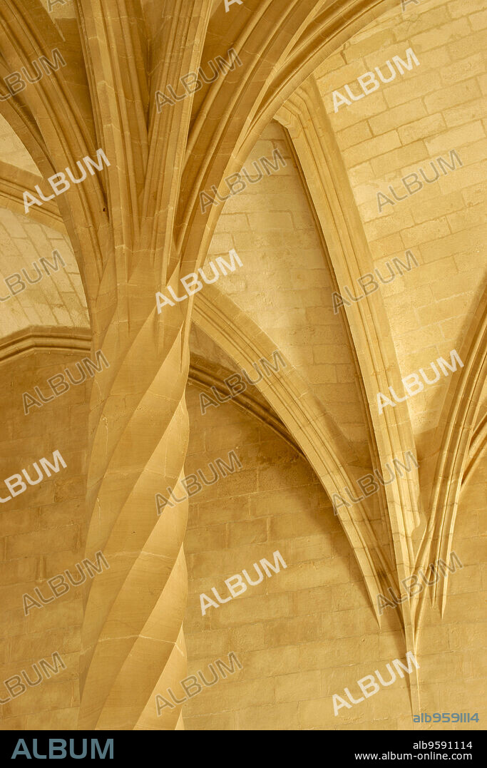Palma's Lonja building (La Llotja), spiral fluted columns, 15th century, Palma de Mallorca, Balearic Islands, Spain.
