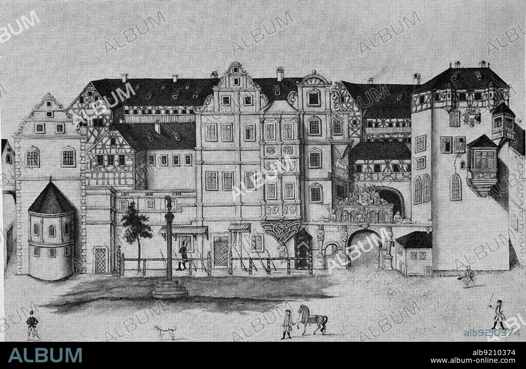 Historic view, Old Court in Banberg, around 1800, Upper Franconia, Bavaria, Germany, Historic, digitally restored reproduction from a 19th-century original, Europe.