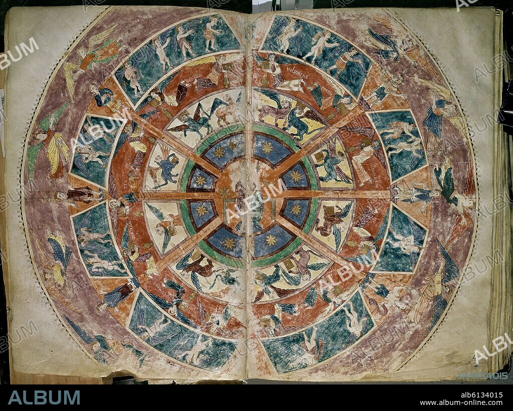 BEATO DE LIEBANA. BEATO DE SAN SALVADOR DE TABARA, 975- COMENTARIOS AL APOCALIPSIS-MOZARABE:CIELO F3V-4R.