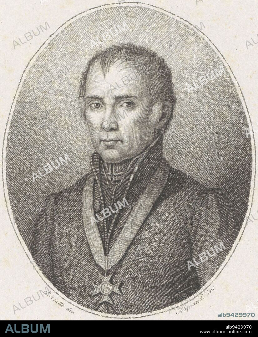 Portrait of Pietro Stancovich in oval Beneath the portrait his name, Portrait of Pietro Stancovich, print maker: Giacomo Aliprandi, (mentioned on object), intermediary draughtsman: Rizzatto, (mentioned on object), Italy, c. 1775 - c. 1825, paper, engraving, h 226 mm × w 146 mm.