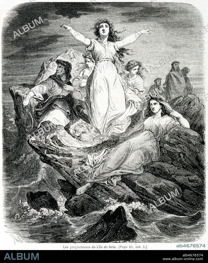 Les prophetesses de l'Ile de Sein. Gravure de 1862 tiree de l'Histoire populaire de la France . Credit : Coll. Jonas/KHARBINE-TAPABOR.