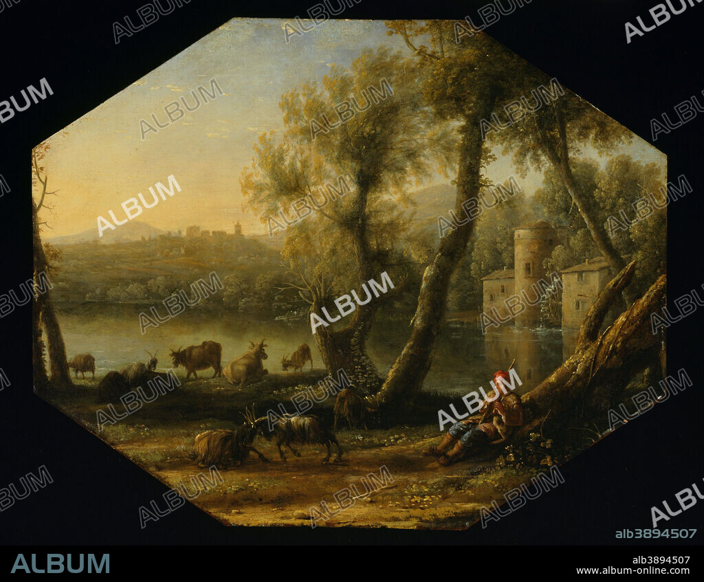 CLAUDE LORRAIN. Pastoral landscape. Date/Period: From 1636 until 1637. Painting. Oil on copper. Height: 431 mm (16.96 in); Width: 500 mm (19.68 in).