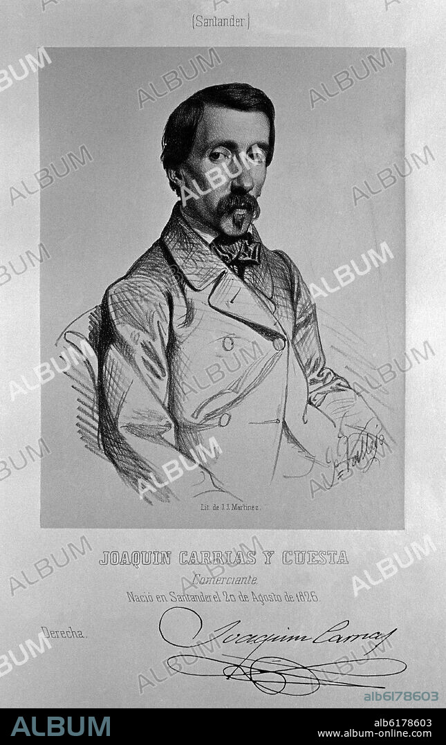 JOSE VALLEJO Y GALEAZO. JOAQUIN CARRIAS Y CUESTA-REPRESENTANTE DEL PUEBLO EN 1854- LITOGRAFIA POR JJ MARTINEZ.