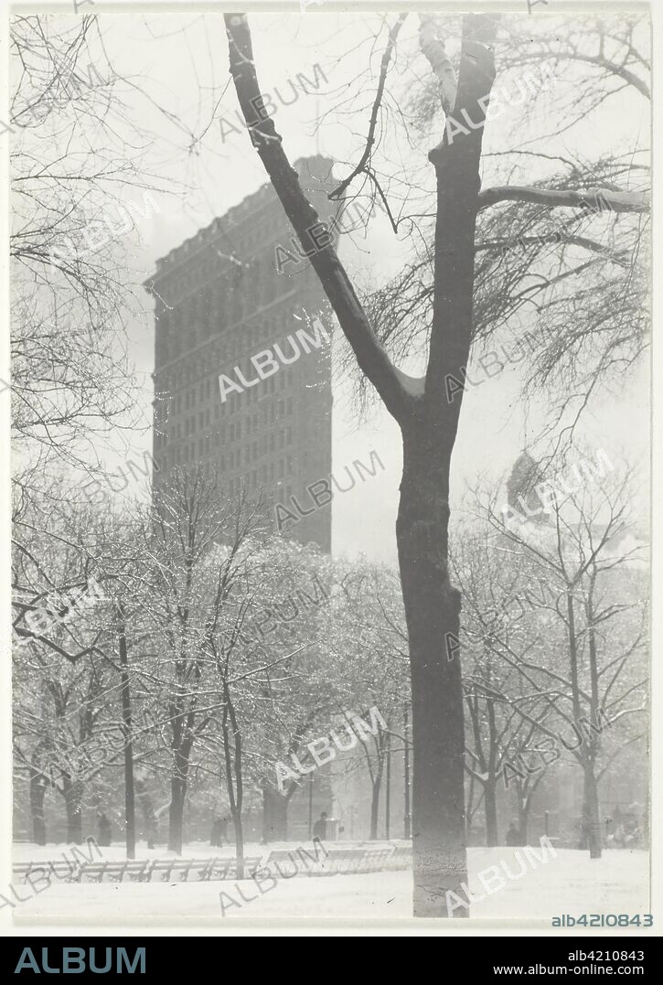 The Flatiron. Alfred Stieglitz; American, 1864-1946. Date: 1903. Dimensions: 12 x 8.4 cm (image/paper/first mount); 32 x 24.8 cm (second mount). Gelatin silver print. Origin: United States.