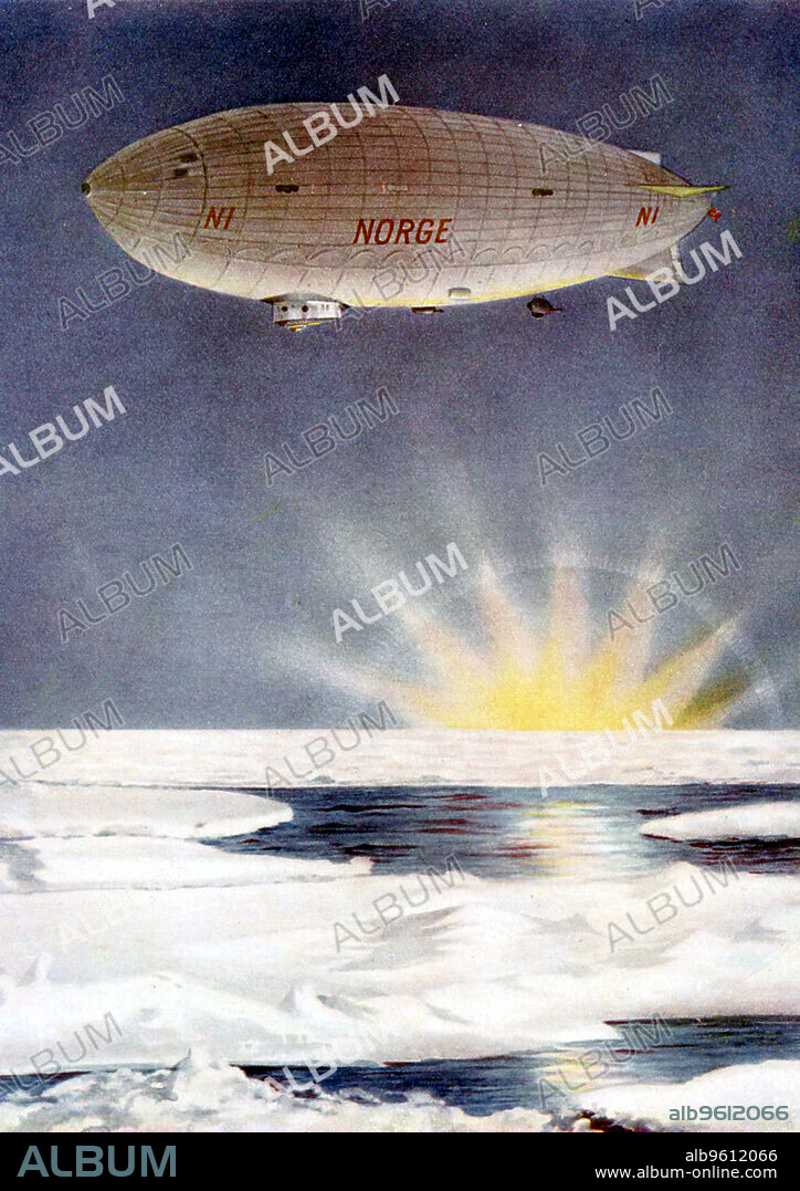 Amundsen's airship, the 'Norge', over the North Pole, 1926. Roald Amundsen (1872-1928), Norwegian explorer made a successful flight over the North Pole aboard the 'Norge' on 11-14 May 1926.